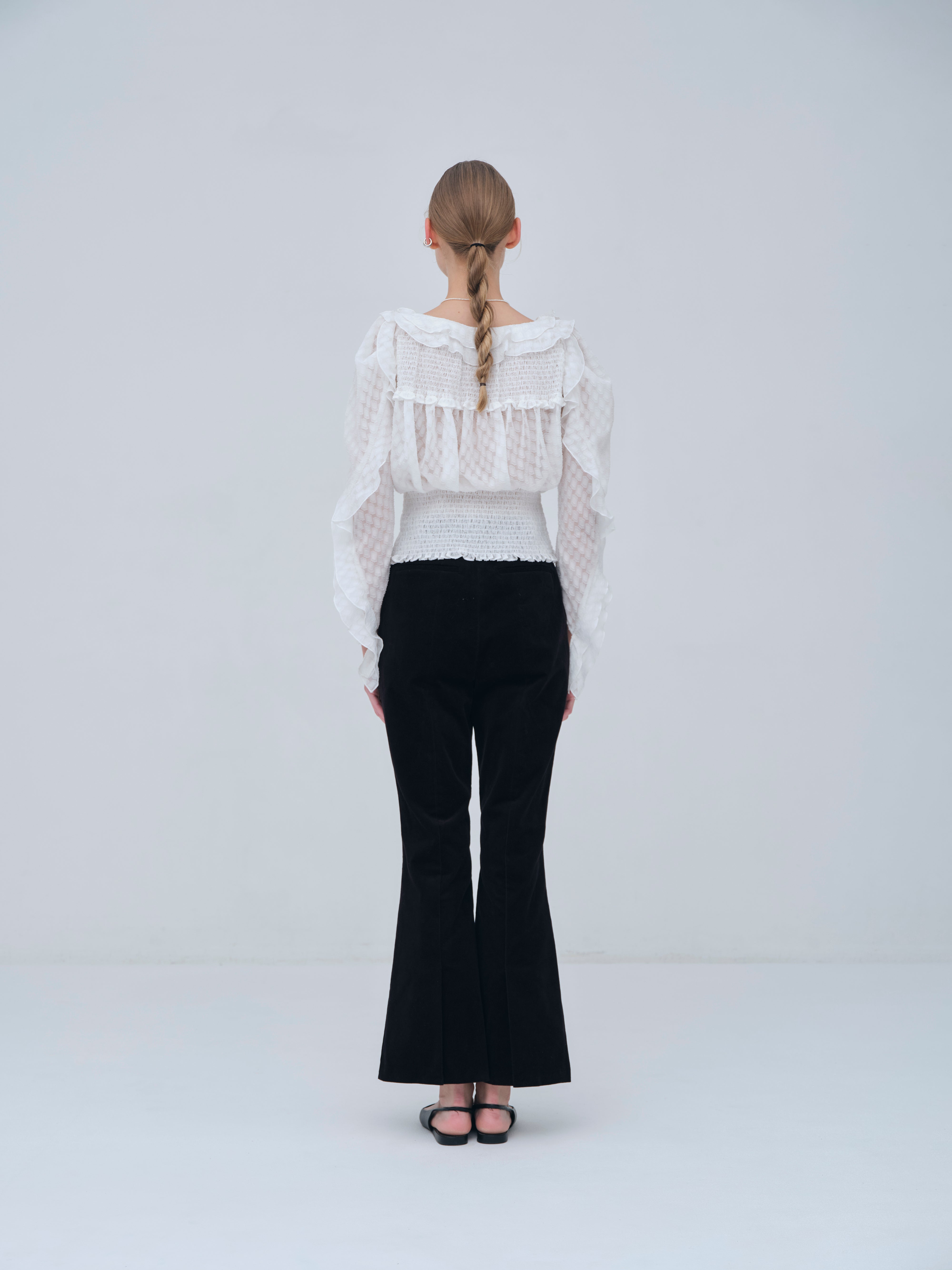 Sheer Jacquard Frill Blouse – L'AUBE BLANC