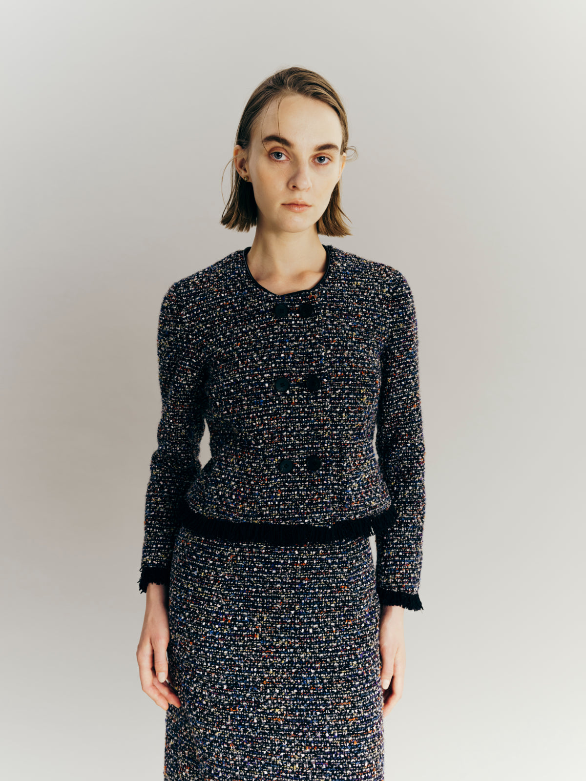 Mix tweed No collar jacket – L'AUBE BLANC