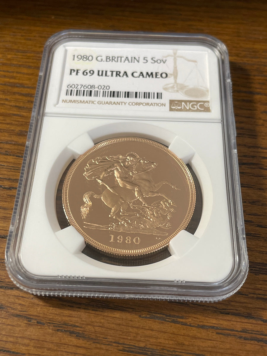 1980年 イギリス エリザベス女王 5ソブリン金貨 NGC PF69 UC – LegacyCoin