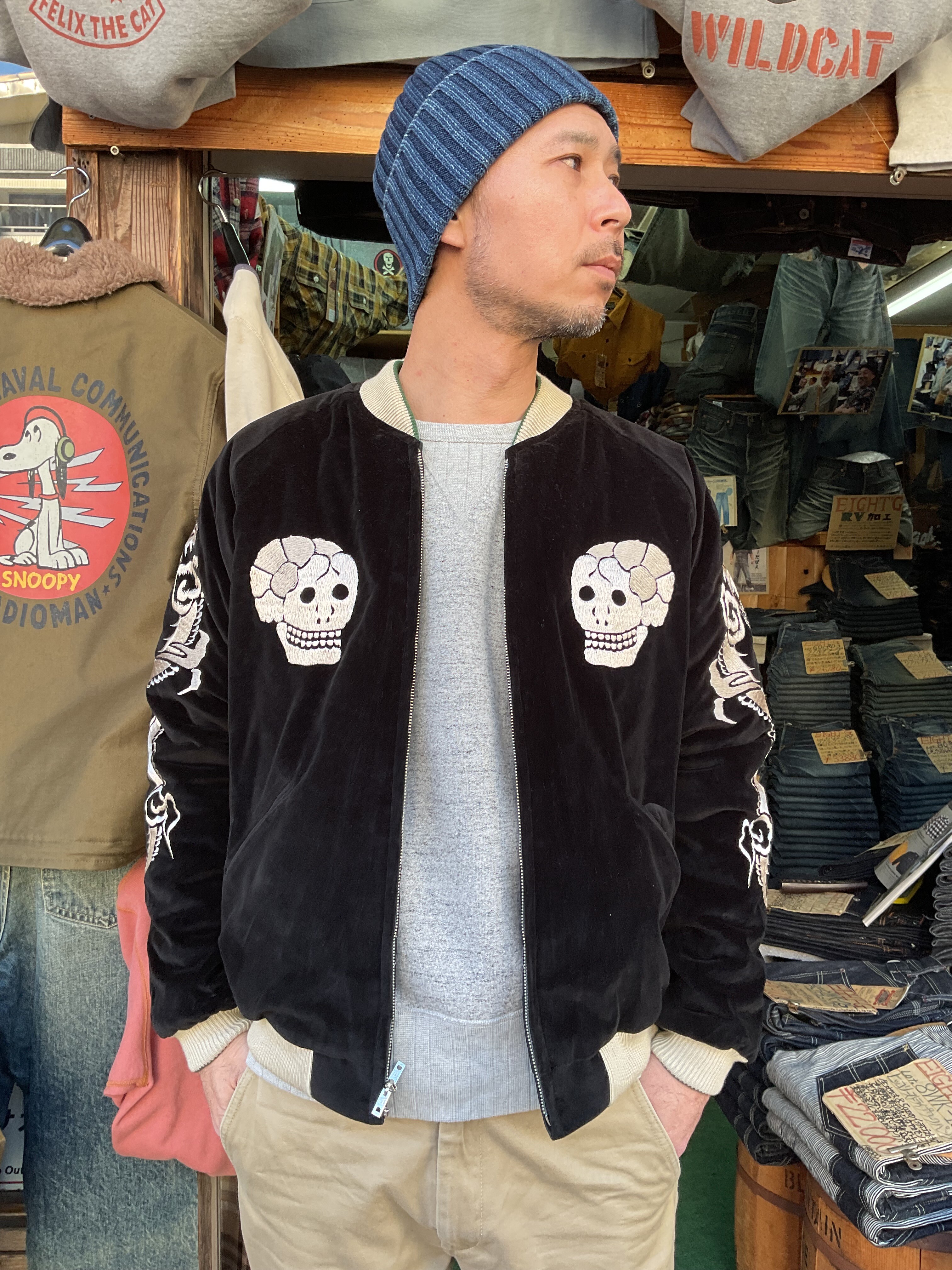 テーラー東洋 ！！中綿入り 別珍スカジャンSNAKE & SKULL×DRAGON