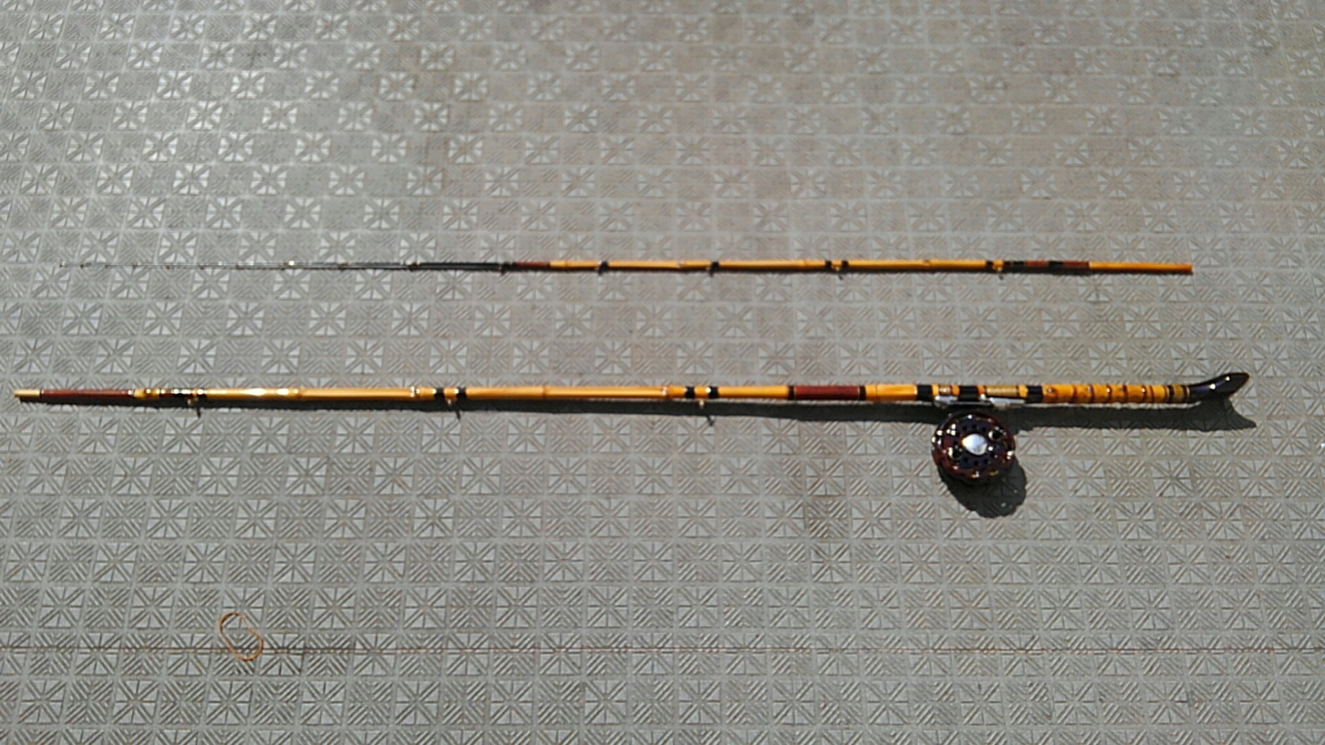 竹竿 自作（落とし込み）肘当て付布袋竹 竹竿 自作（落とし込み）肘