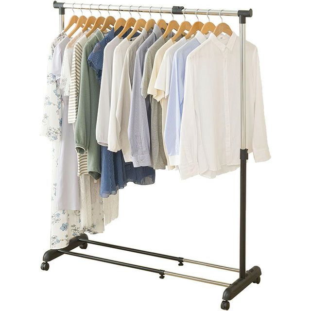 ハンガーラック 幅90cm 縦横伸縮 シングル ブラック 幅91-124cm×奥行