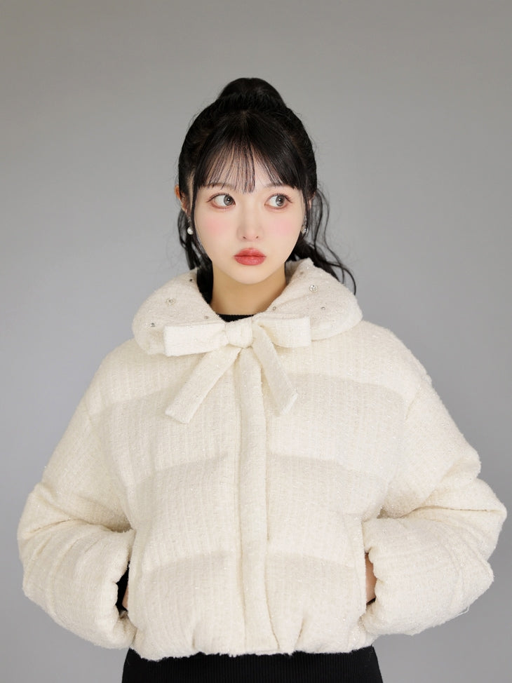 SALE】Ribbon tweed short down jacket (eme10458) – M me eme