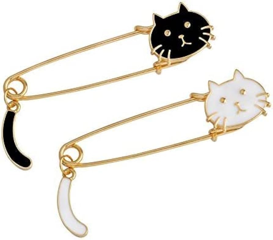 Amazon.co.jp: 猫 ネコ ブローチ 安全ピン 2個入 揺れる尻尾 ストール