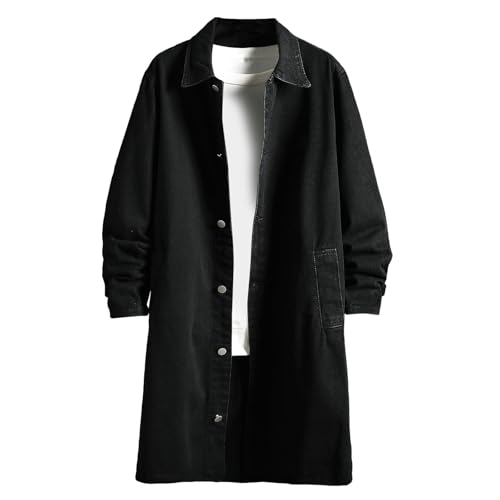 Sdeycui Men's Denim Trench Coat Long Jean Jacket Winter Warm