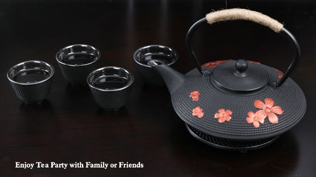 Amazon.com | TOVACU Japanese Style Cast Iron Teapot with 4 Tea