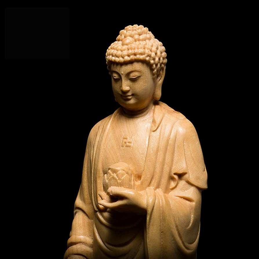 Amazon｜釈迦如来立像 木彫り 釈迦牟尼仏 木製 仏像 仏教 美術品 置物