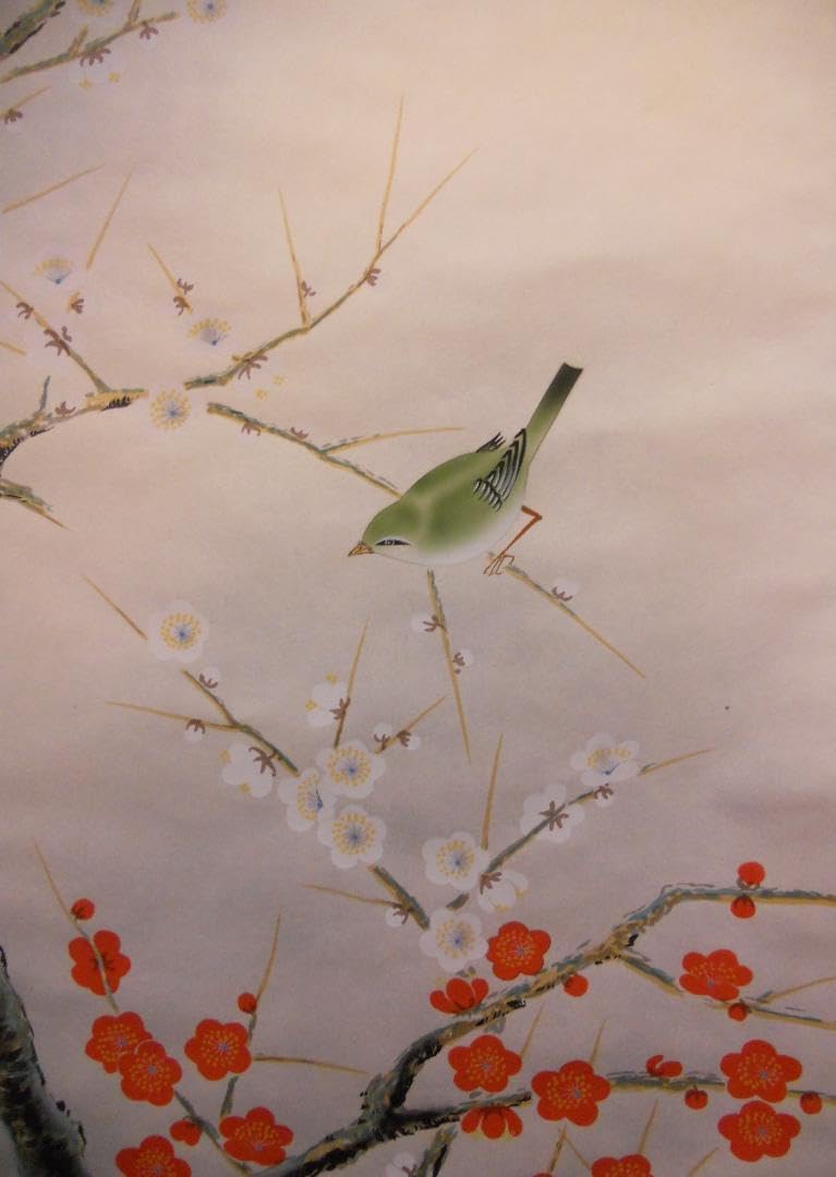 掛け軸 深谷 梅に鶯 絹本 希少 軸装 茶道具 掛軸 美品 です。 掛け軸