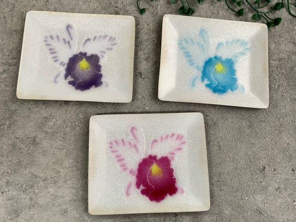 Amazon.co.jp: 七宝焼 小皿3枚 揃え 稲葉 七宝 角皿 3色の蘭(赤青紫