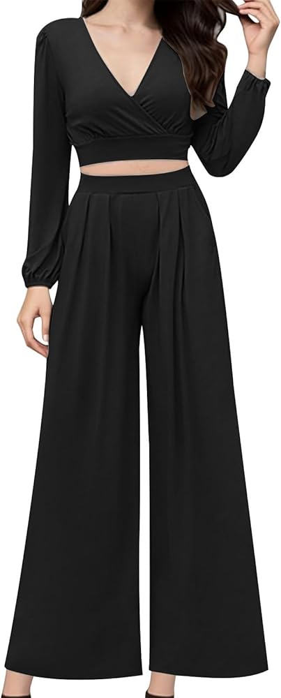 Amazon.com: Women's 2 Piece Outfits Sexy Wrap V Neck Long Sleeve