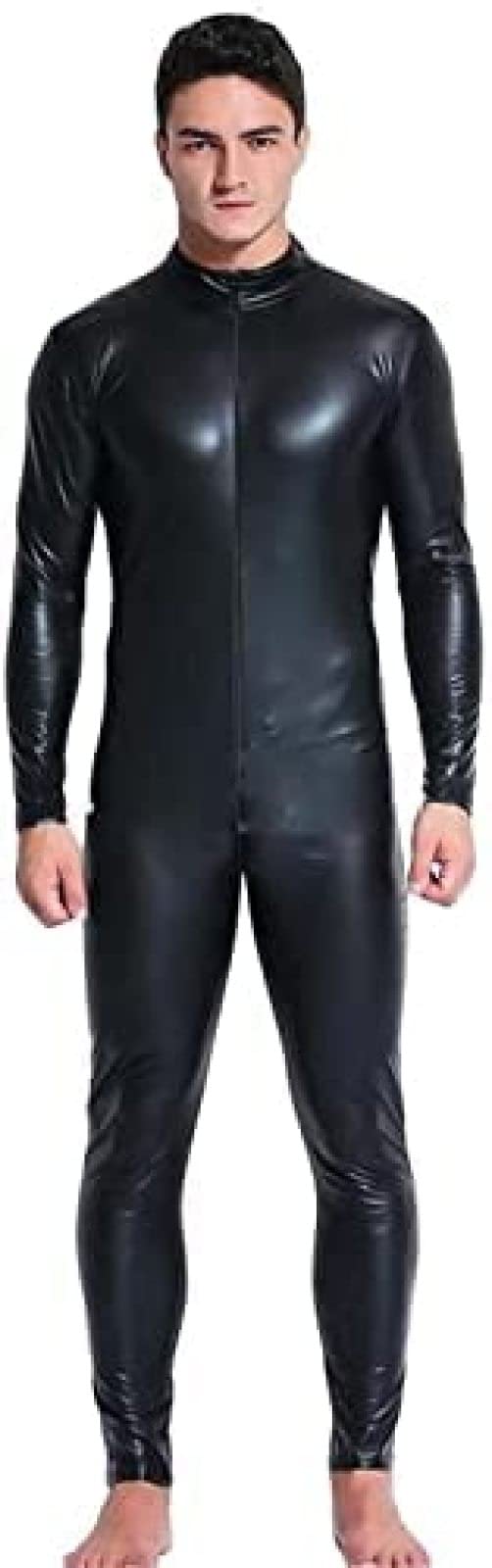 Amazon.co.jp: セクシーな男性のパテント レザー キャット スーツ全身