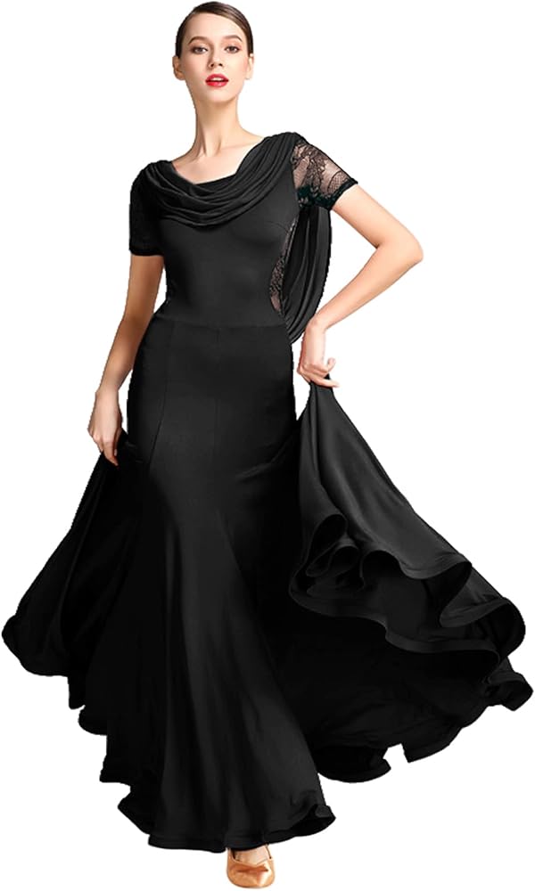 Amazon.co.jp: ZX 女性用 社交ダンスドレス レーススリーブ ロング