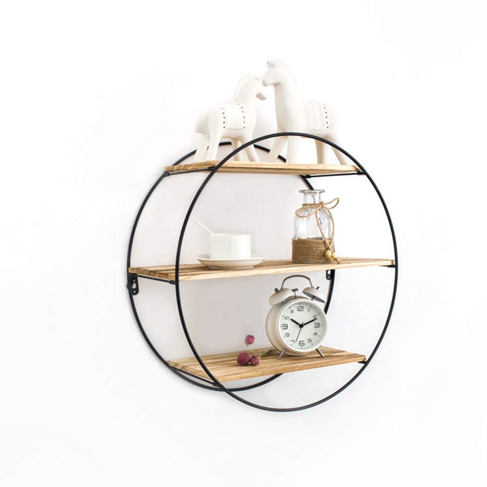 Amazon｜壁の棚壁の収納棚、丸い工業用鉄と木製のフローティング棚
