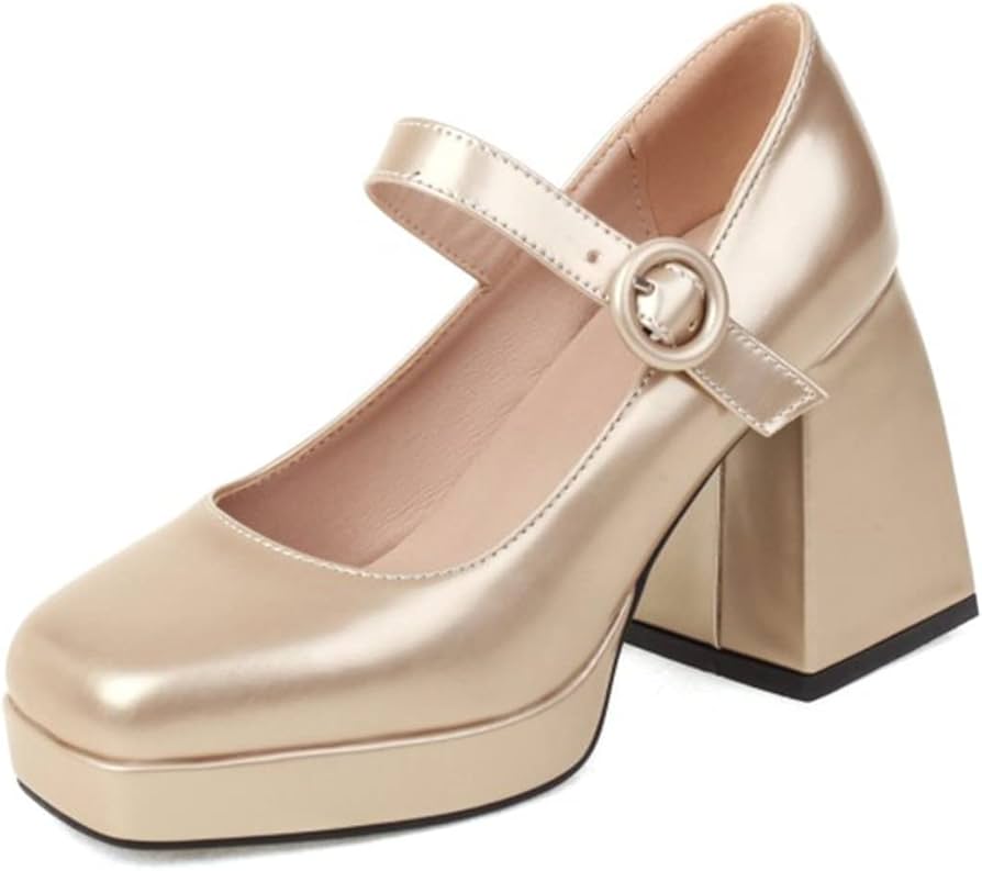 Amazon.com: Mary Jane Shoes Women Square Toe High Heel Platform