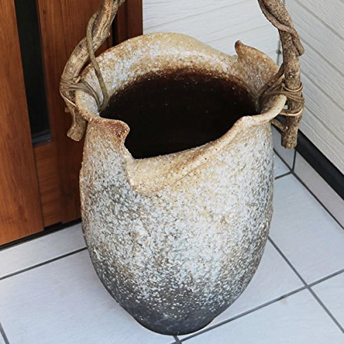 Amazon｜信楽焼 窯変つぼ型ツル付き傘立て しがらき焼 笠立て 陶器