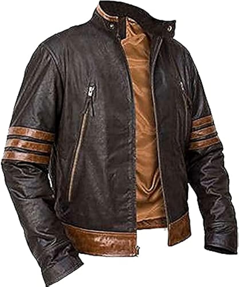 X Men Wolverine Striped Leather Jacket for Wolverine Logan fans
