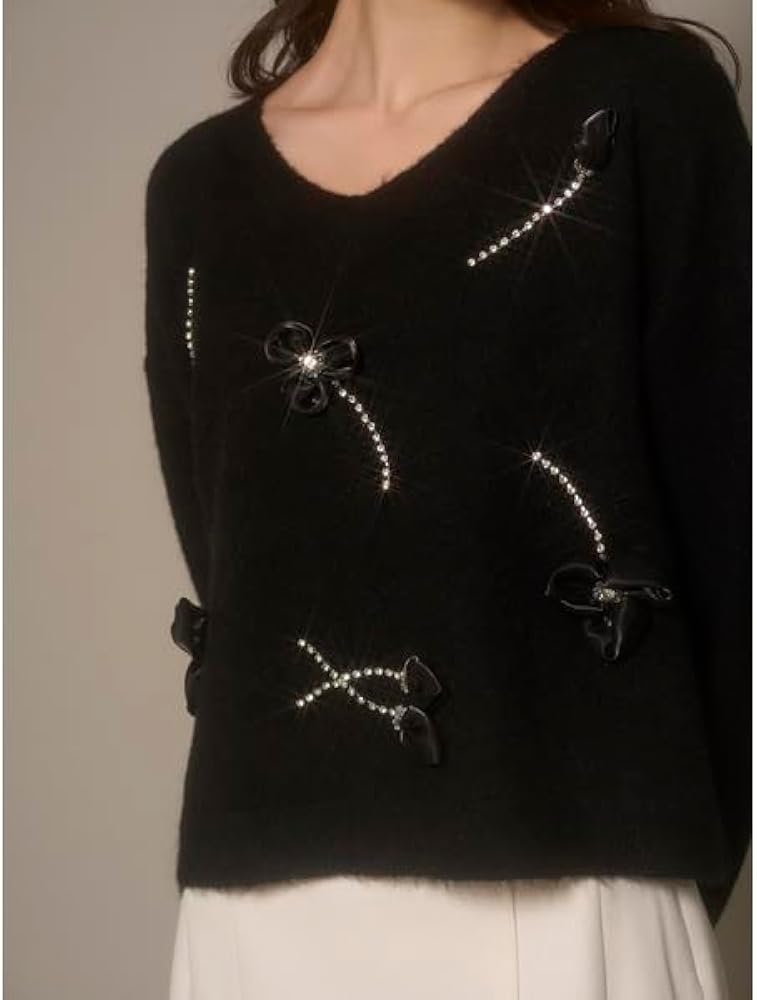 Amazon | [セルフォード] フラワーモチーフビジューニットプルオーバー