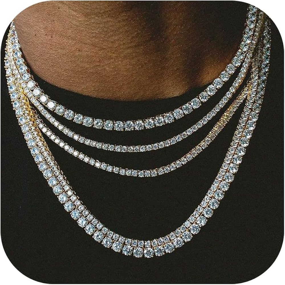 Thunaraz Tennis Necklace Clustered Cubic Zirconia Necklaces for