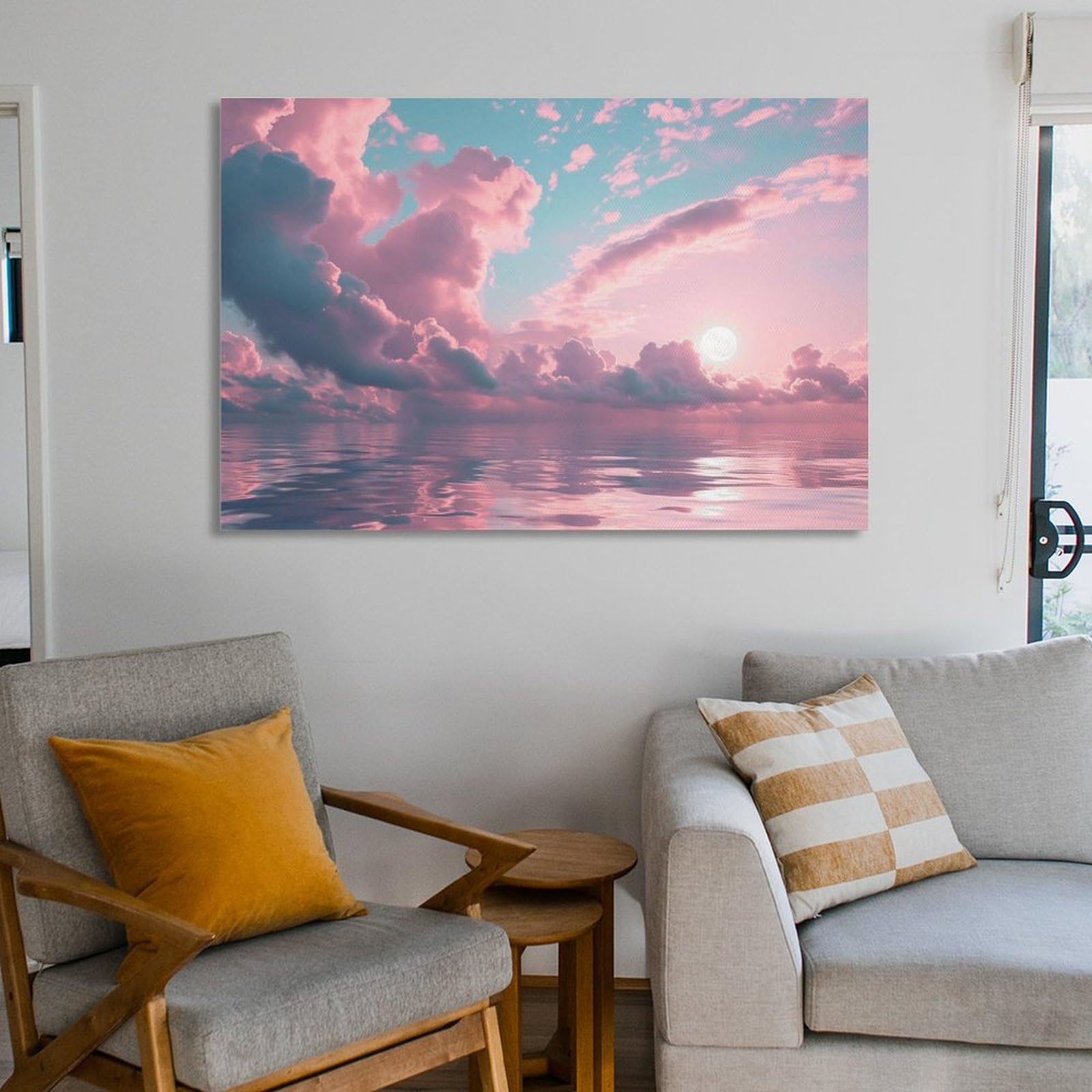 Amazon.co.jp: 絵画 ピンクの海景インテリア 絵画 美しい海の景色 魅力