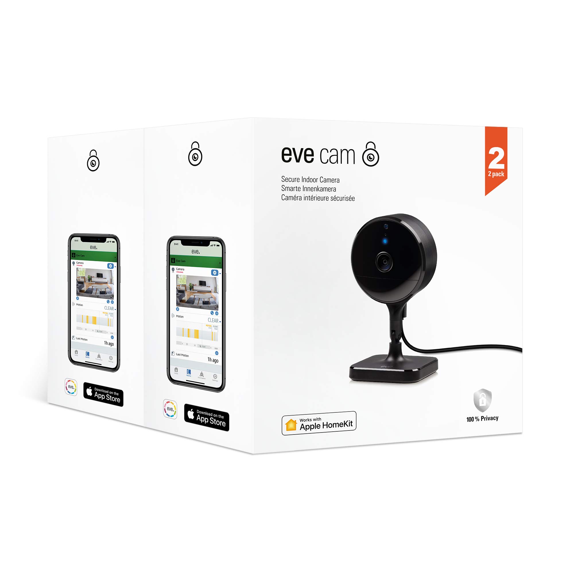 Eve Cam, Pack of 2 - Secure Indoor Camera, 100% privacy, Apple