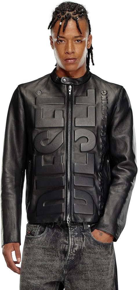 Amazon.co.jp: [Diesel] [ディーゼル] メンズ レザージャケット ロゴ
