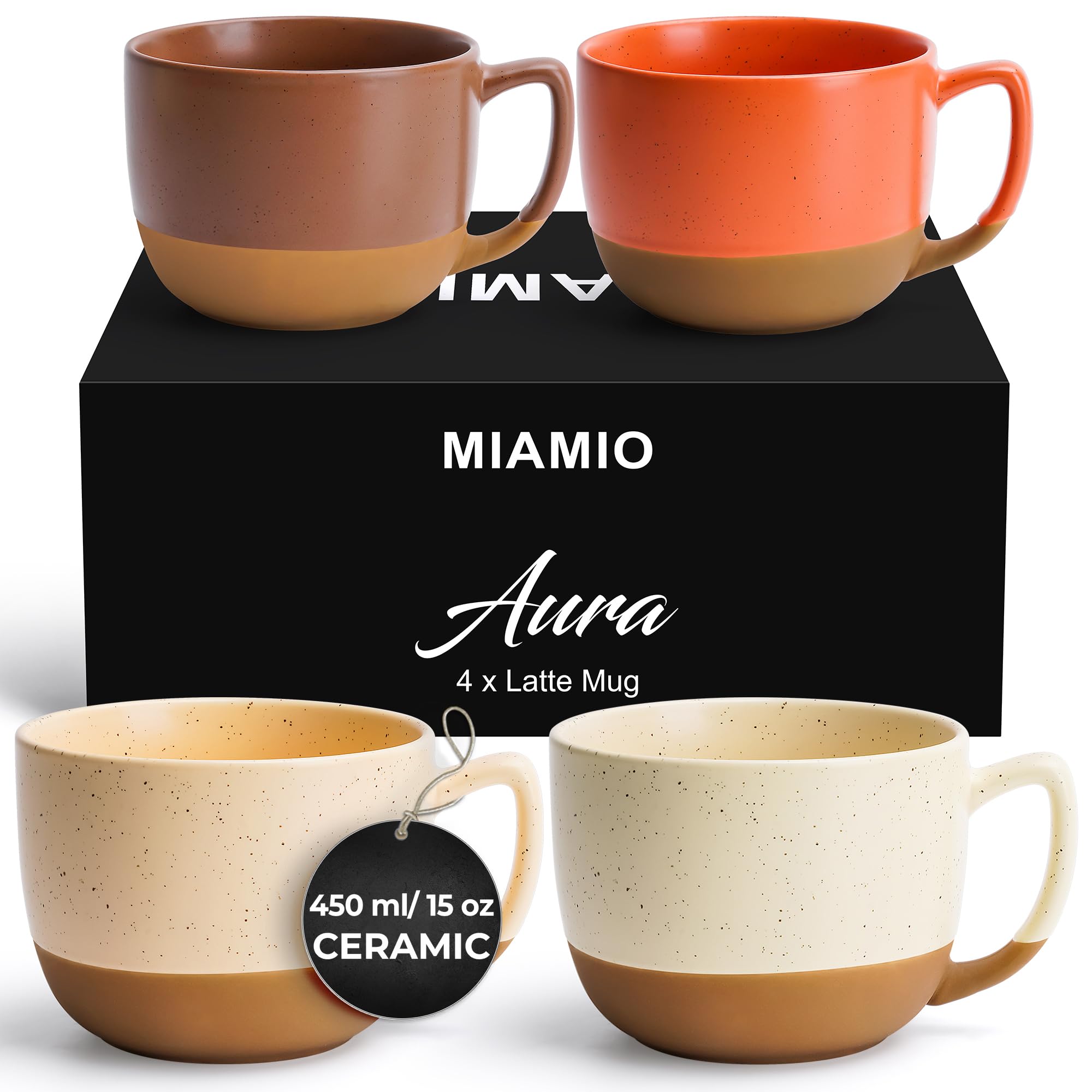 Amazon.com: MIAMIO – 15 Ounce, Set of 4 Ceramic Latte Mug