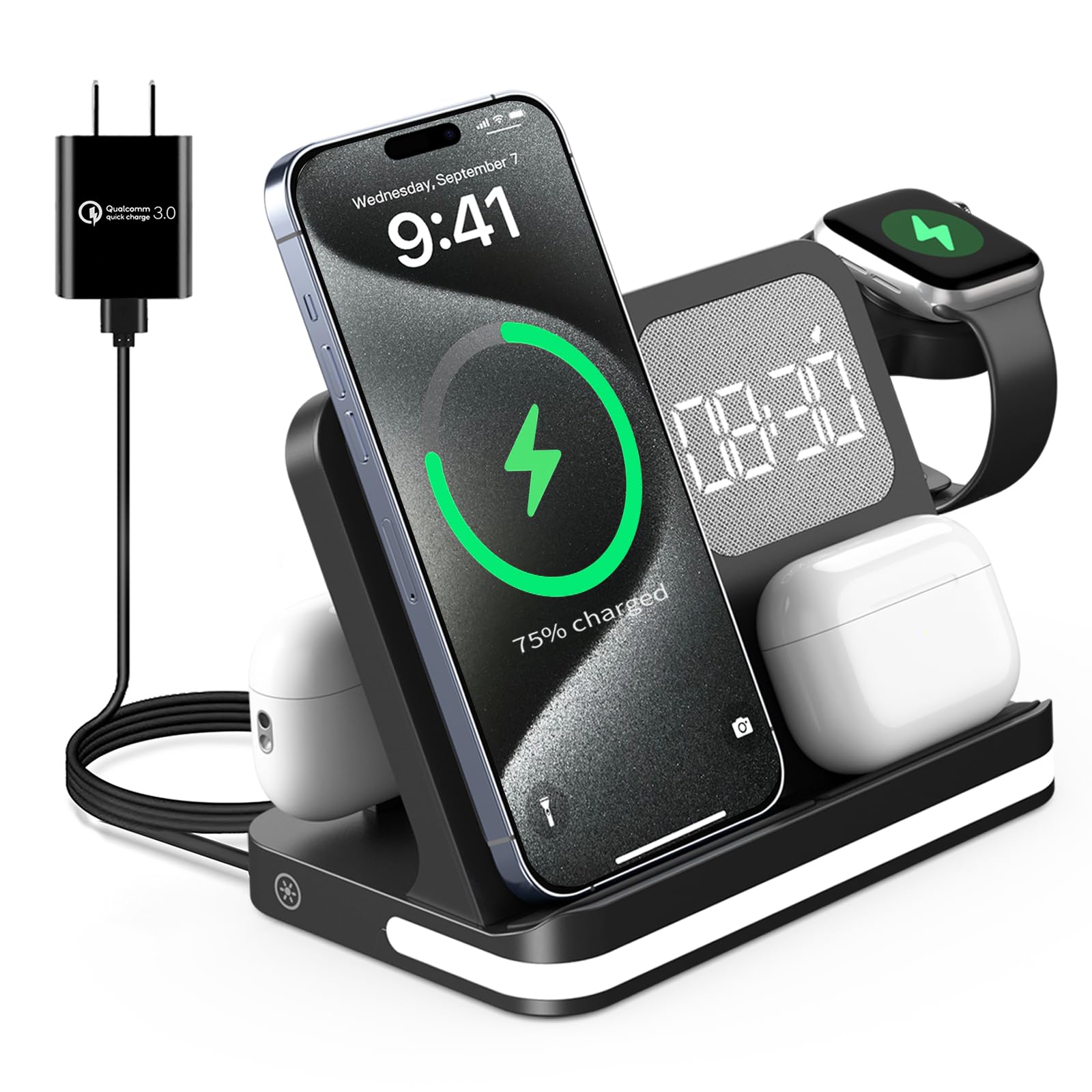 Amazon.co.jp: GLILAVOX 4in1 ワイヤレス充電器 目覚まし時計付き