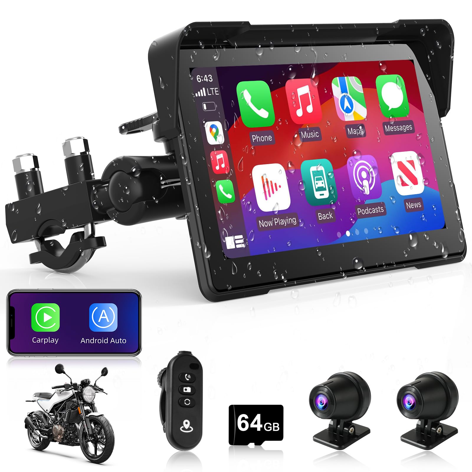 Amazon.com: 7 Inch Motorcycle Carplay Motorcycle w Dual 2K Dash