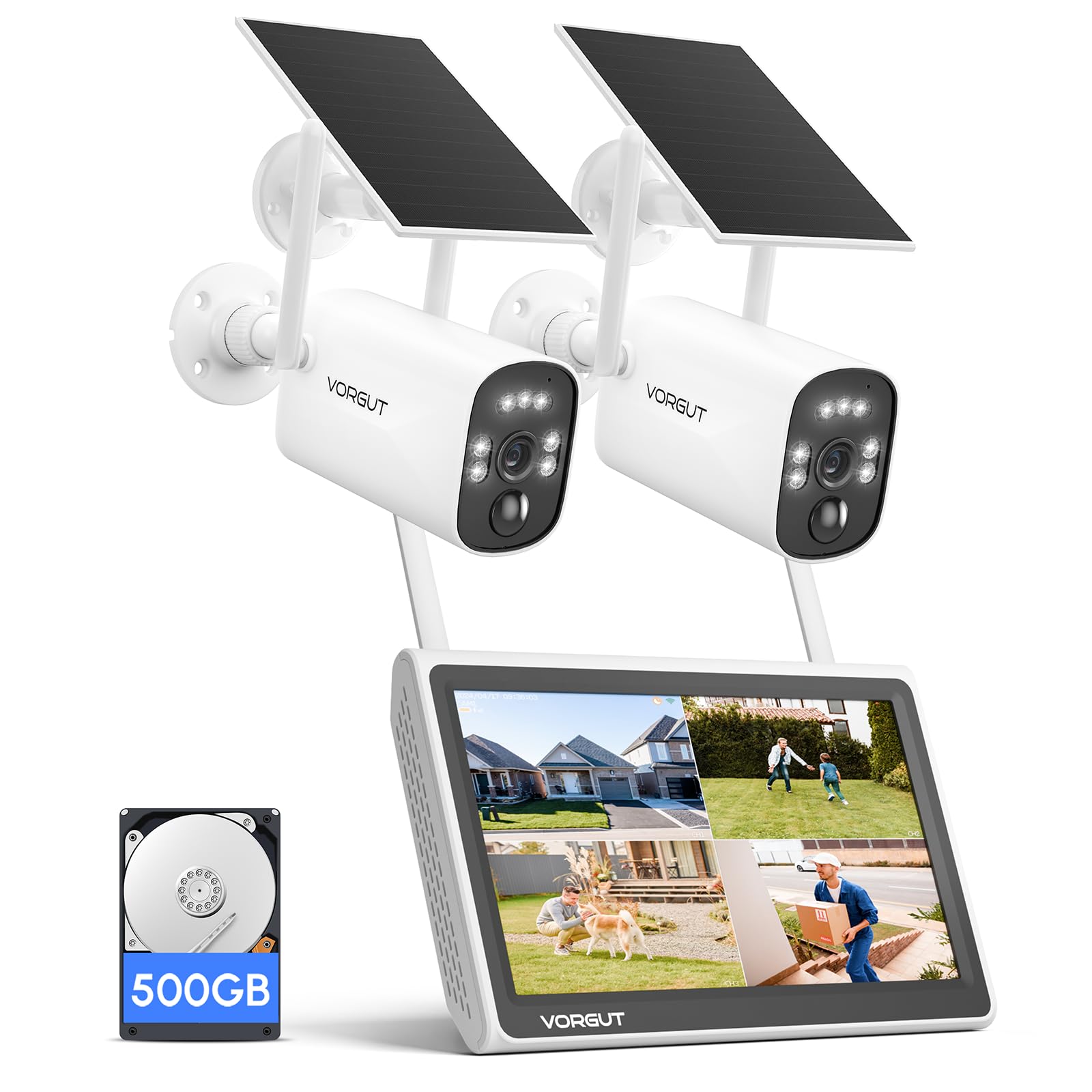 Amazon | VORGUT 防犯カメラ 屋外 ソーラー モニター付き 2台セット