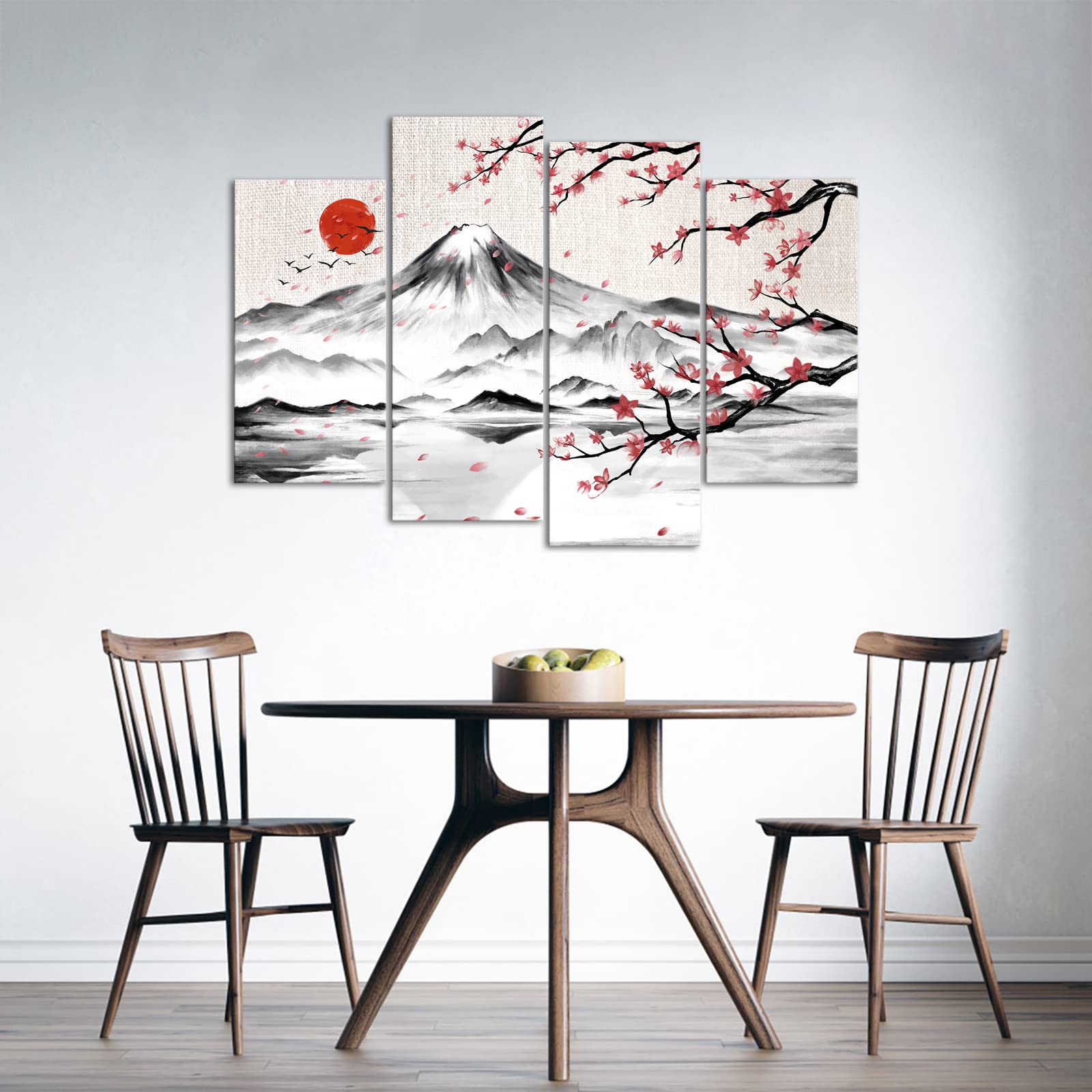 Amazon.co.jp: LyerArtork 4パネル 日本水墨画 ウォールアート 月と