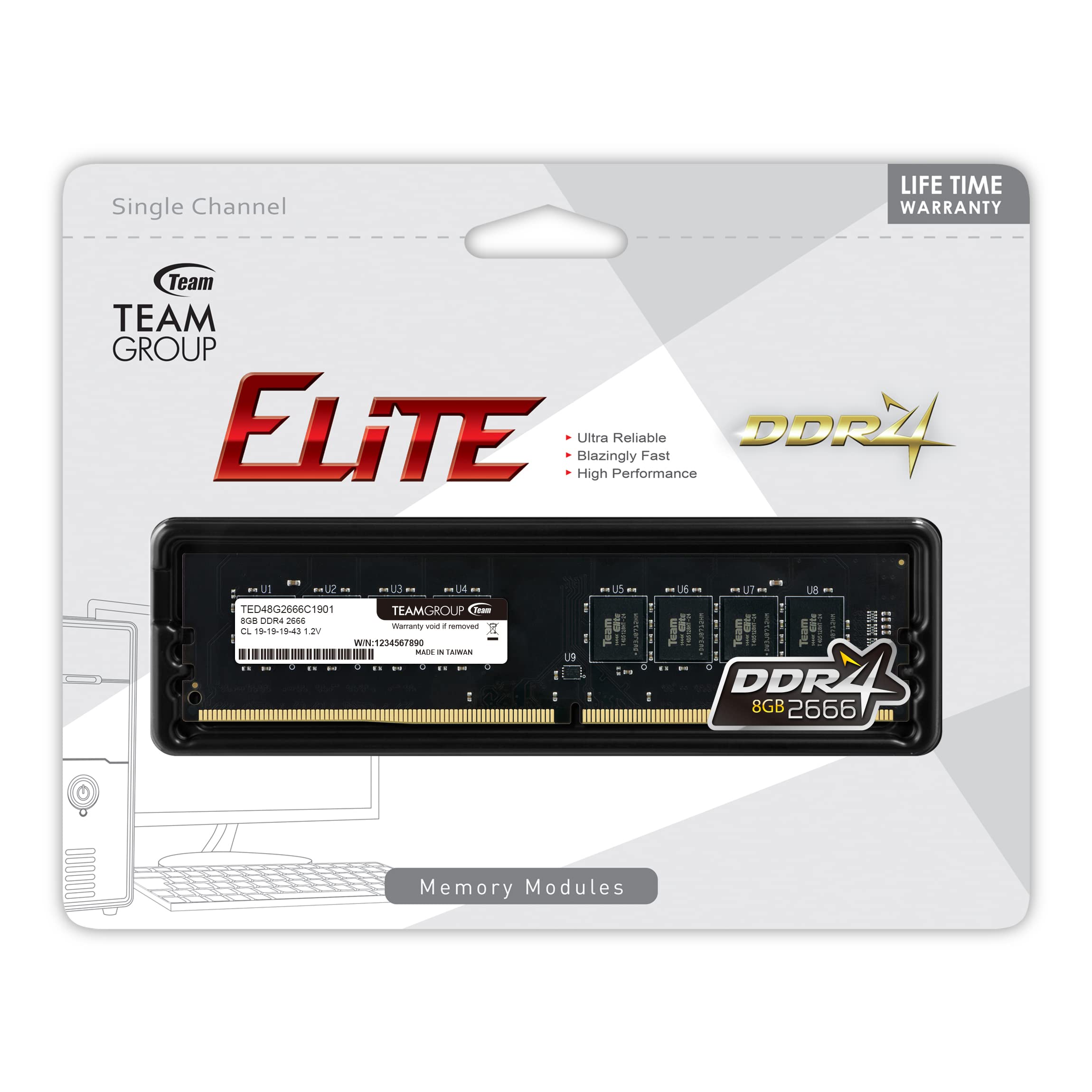 TEAMGROUP Elite DDR4 8 GB Single 2666 MHz PC4-21300 CL19