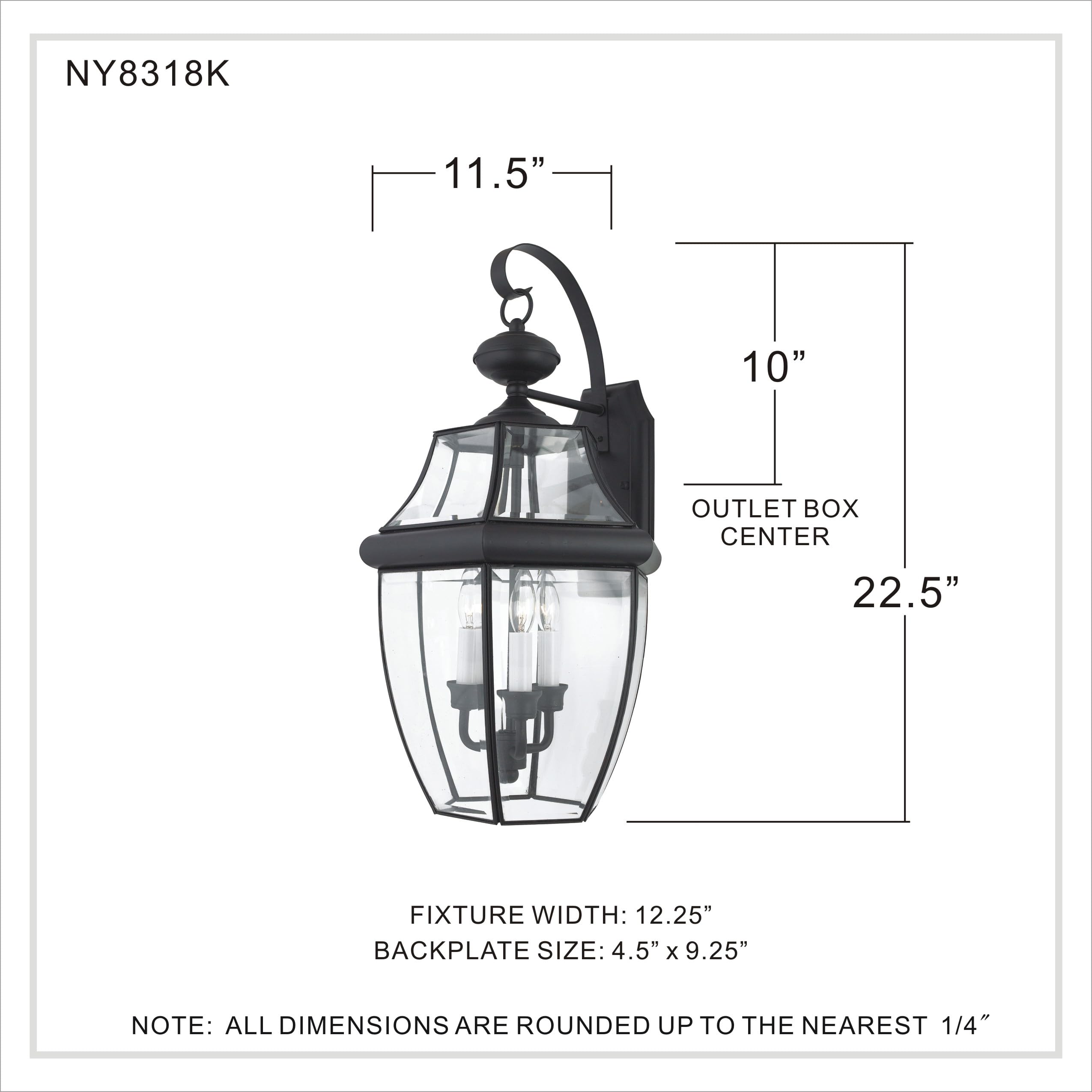 Quoizel Newbury Outdoor Wall Lantern, 23 Inch 3-Light Mystic Black