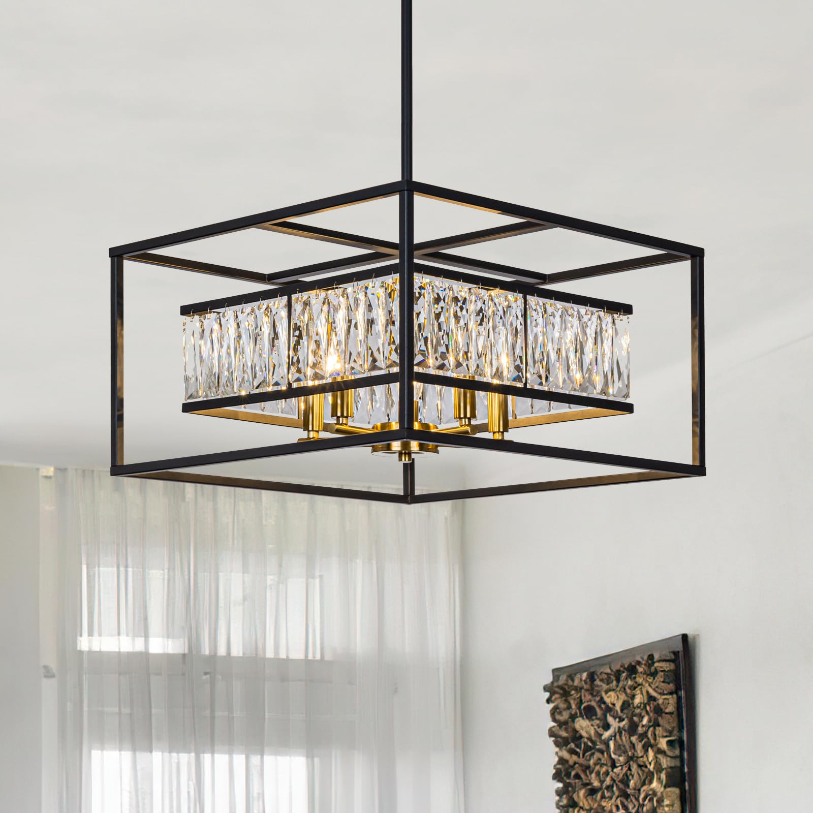 Vezzio Crystal Chandelier for Foyer Entryway，5-Light Black Modern