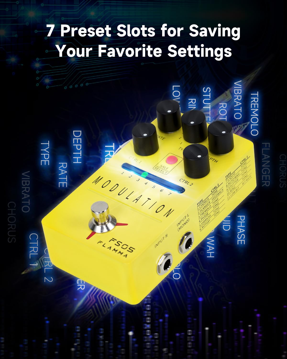 Amazon.com: FLAMMA FS05 Multi Modulation Pedal Electric Guitar