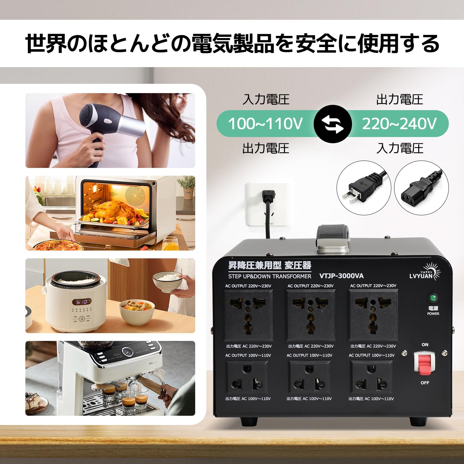 Amazon.co.jp: LVYUAN（リョクエン）3000W 海外国内両用型変圧器 100V