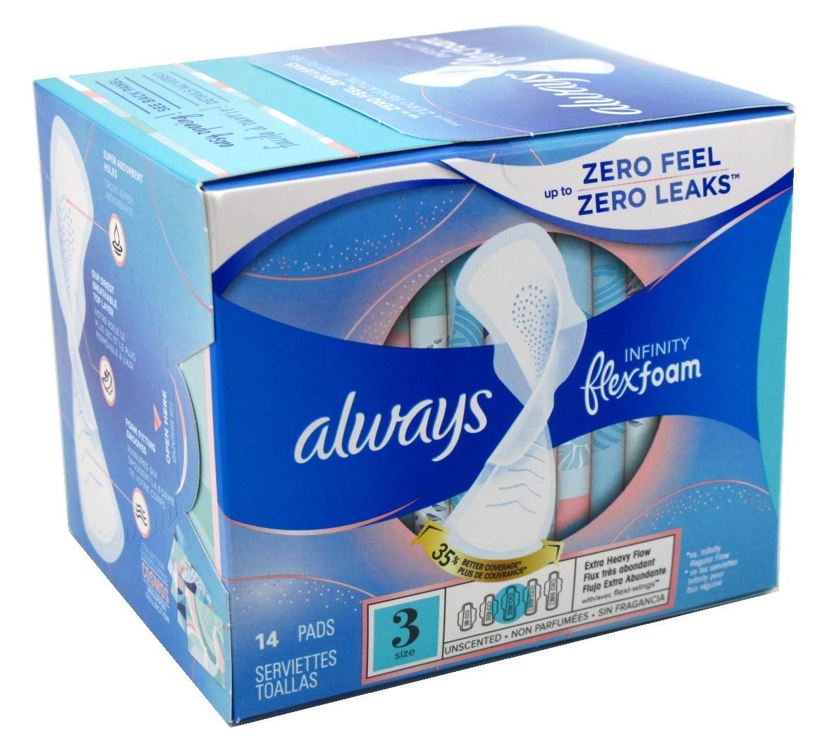 Always Pads Size 3 Infinity with Flex Foam (14 Count) Extra Heavy