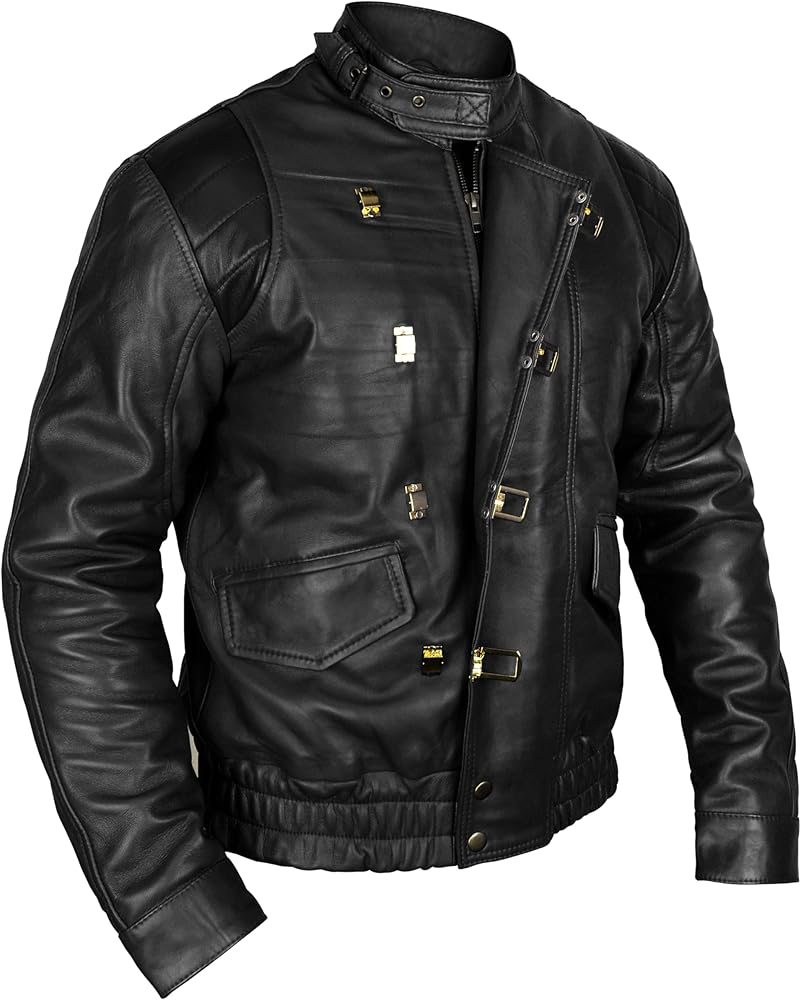 LP-FACON Mens Capsule Logo Pill Biker Bomber Faux Leather Jacket