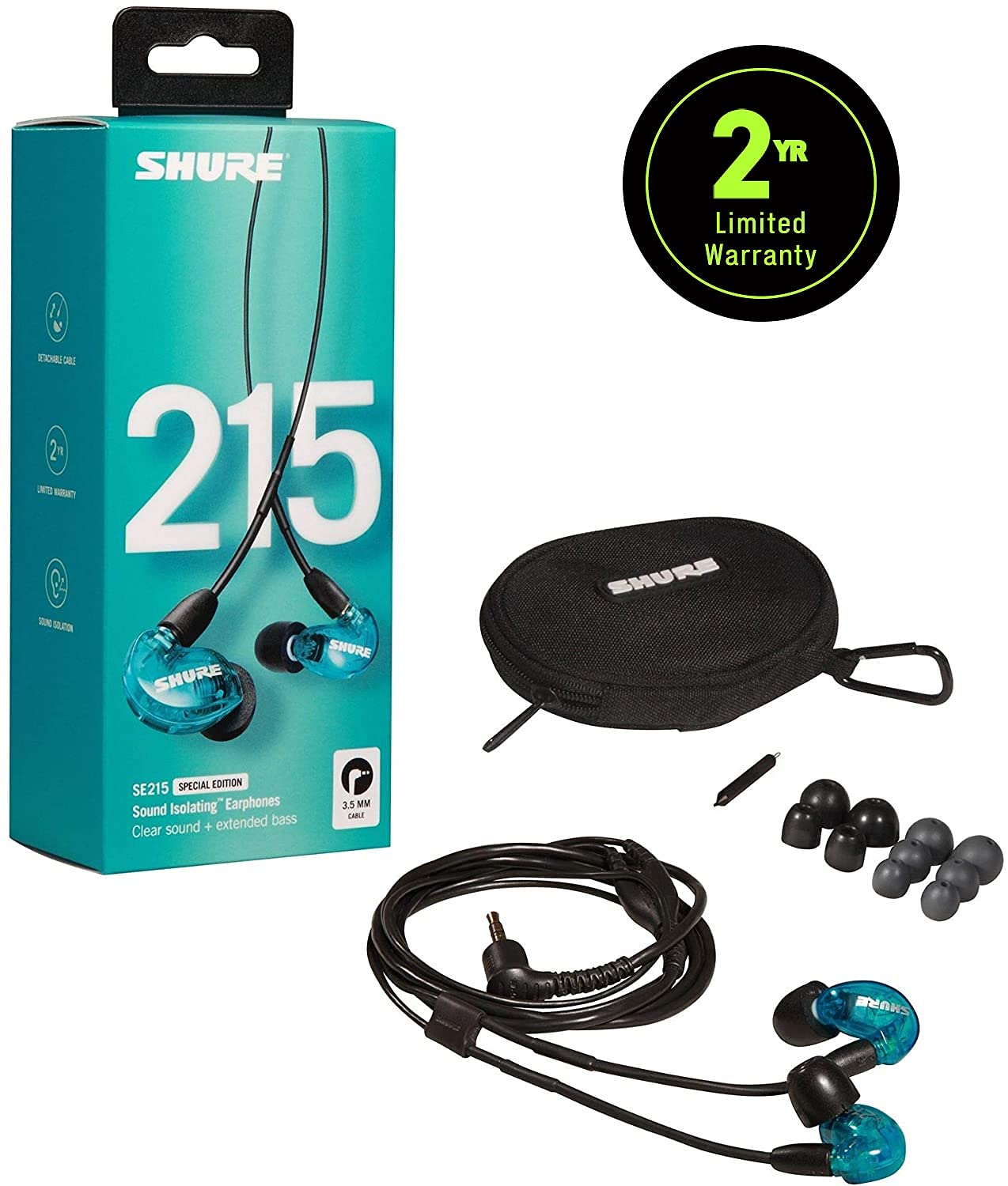Amazon.com: Shure SE215 Pro in Ear Earphone, Blue Detachable