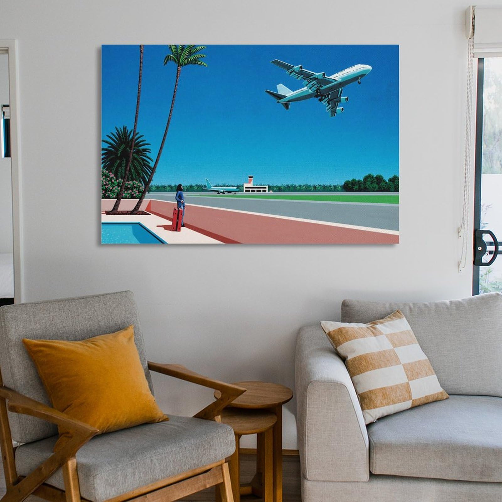 Amazon.co.jp: 画家永井博 夏の風景飛行機ポスター キャンバス