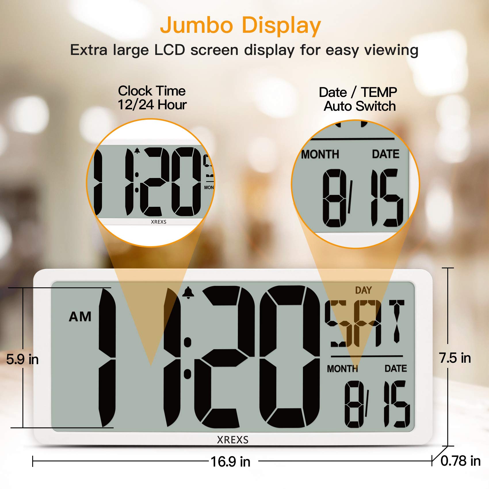 Amazon.com: XREXS Large Digital Wall Clock with Backlight, 16.9