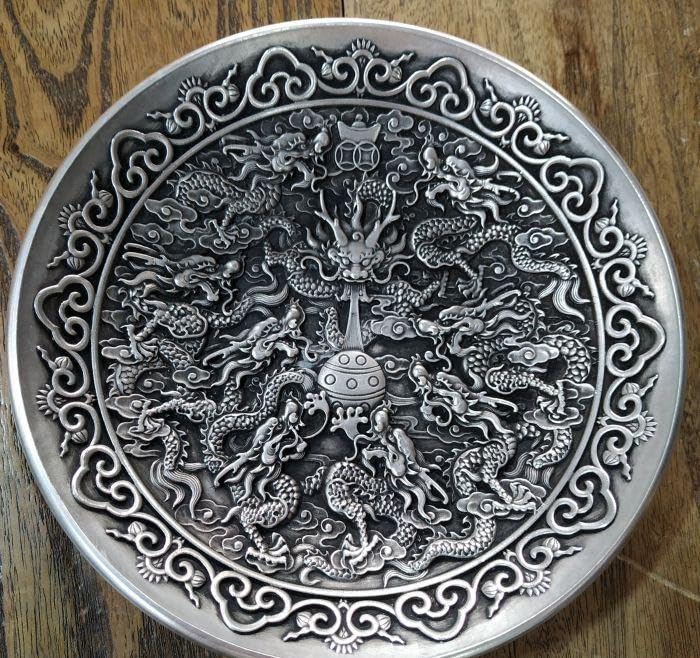 Amazon.co.jp: 銅 細工 九龍戯珠 銅皿 銅盤 装飾品 工芸品 美術品 置物