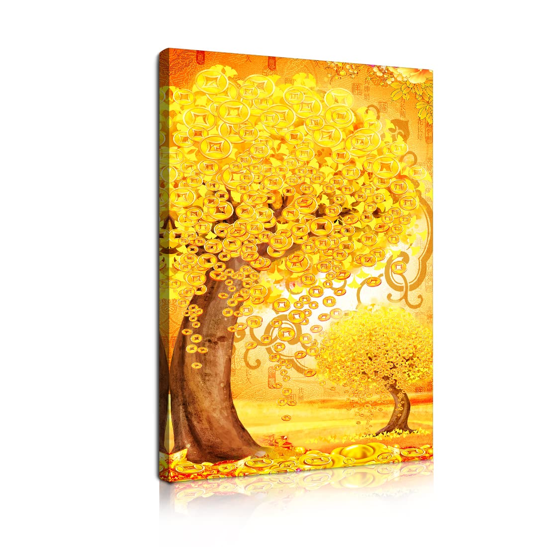 Amazon.co.jp: 黄金の幸運の木アートパネル 金のなる木壁掛け 絵画