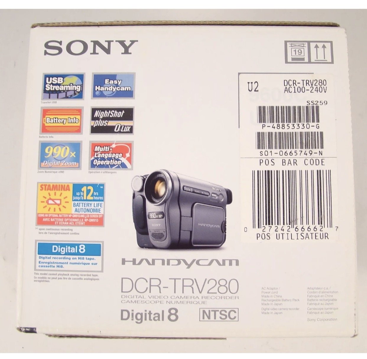 Sony DCR-TRV280 Digital8 Handycam Camcorder w/20x Optical Zoom
