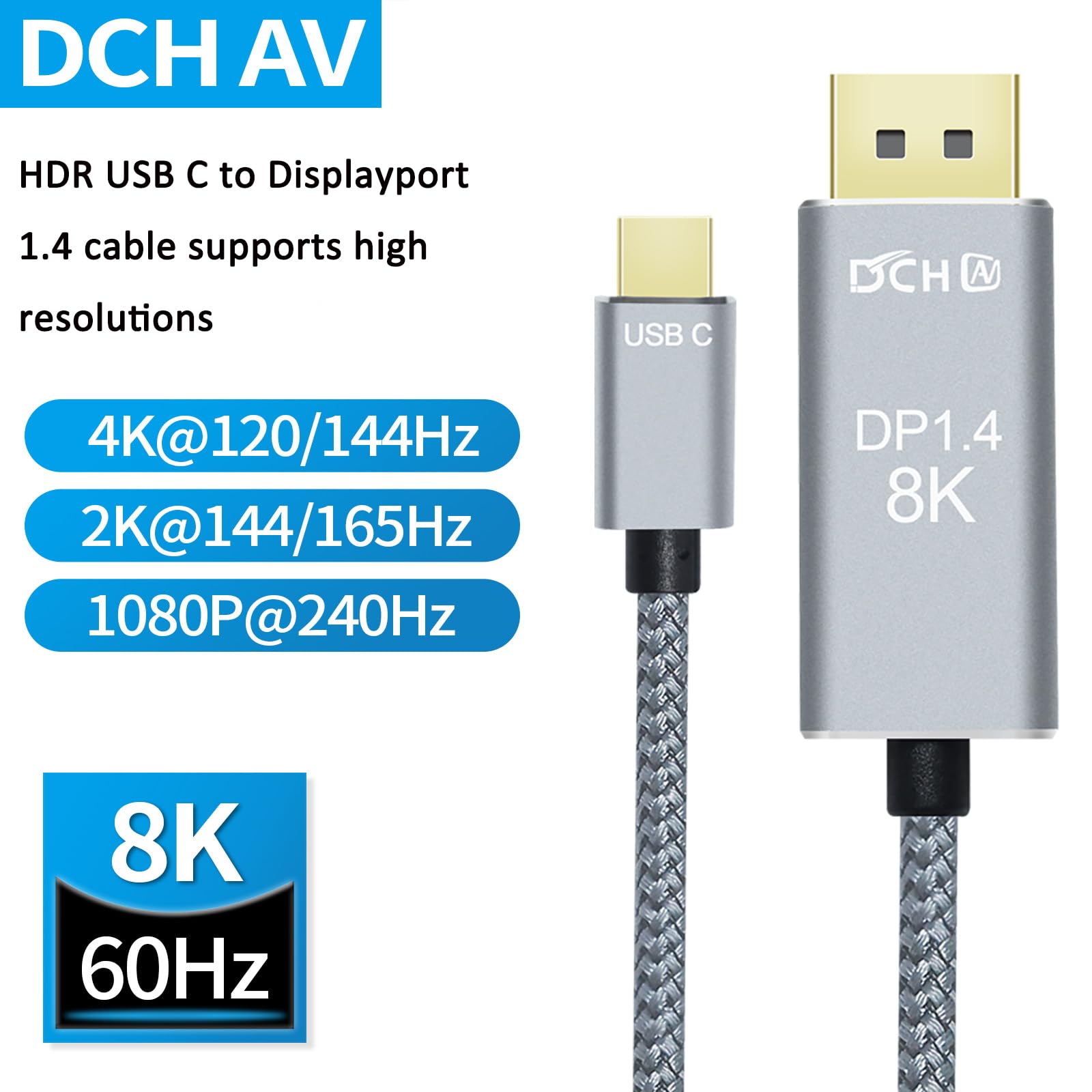 Amazon.co.jp: DCHAV 8K USB C DisplayPort ケーブル 2m Type-C DP 1.4