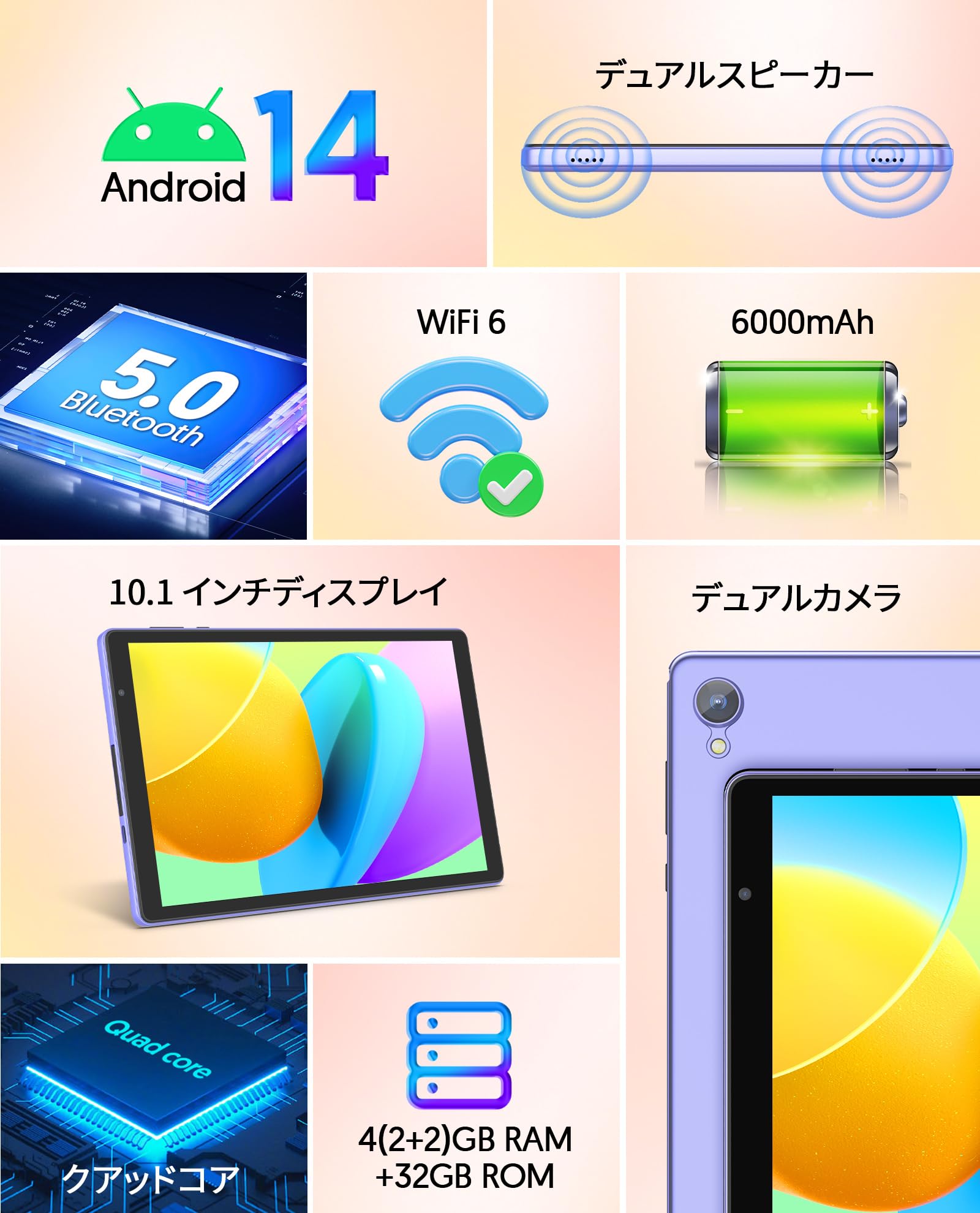 Amazon.co.jp: Android 14 タブレット 10インチ wi-fiモデル、4GB+32GB