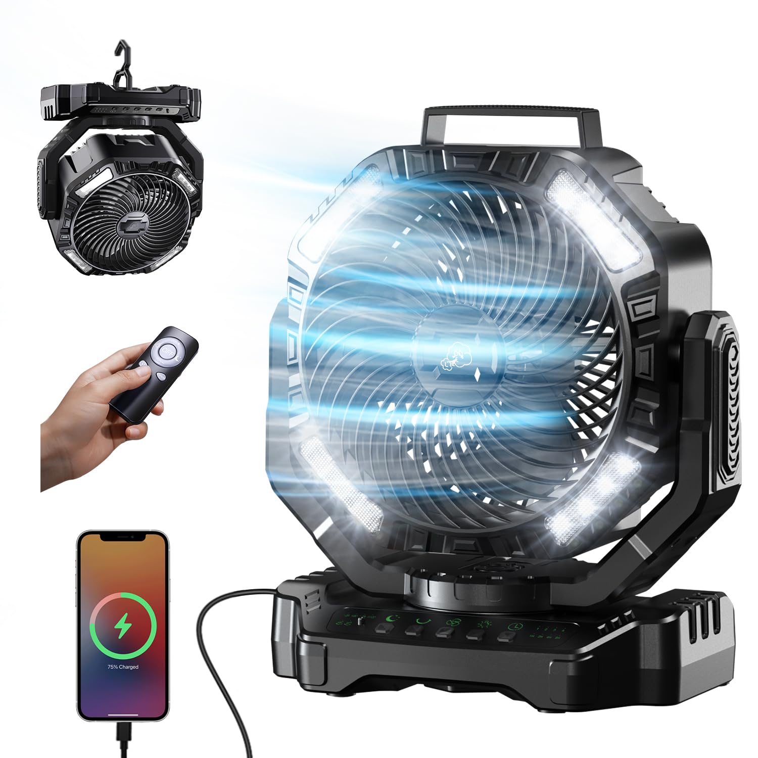 Amazon | キャンプ 扇風機 充電式 40000mAh大容量 最大136時間連続使用