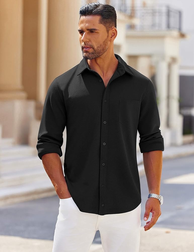 COOFANDY Mens Untucked Shirts Long Sleeve Casual Button Down