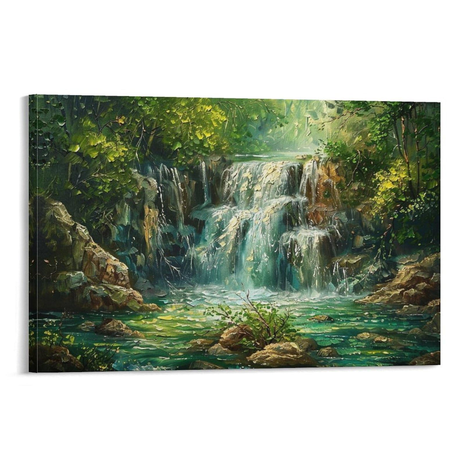 Amazon.co.jp: 絵画 深い山と古い森の滝インテリア 絵画 油絵イラスト