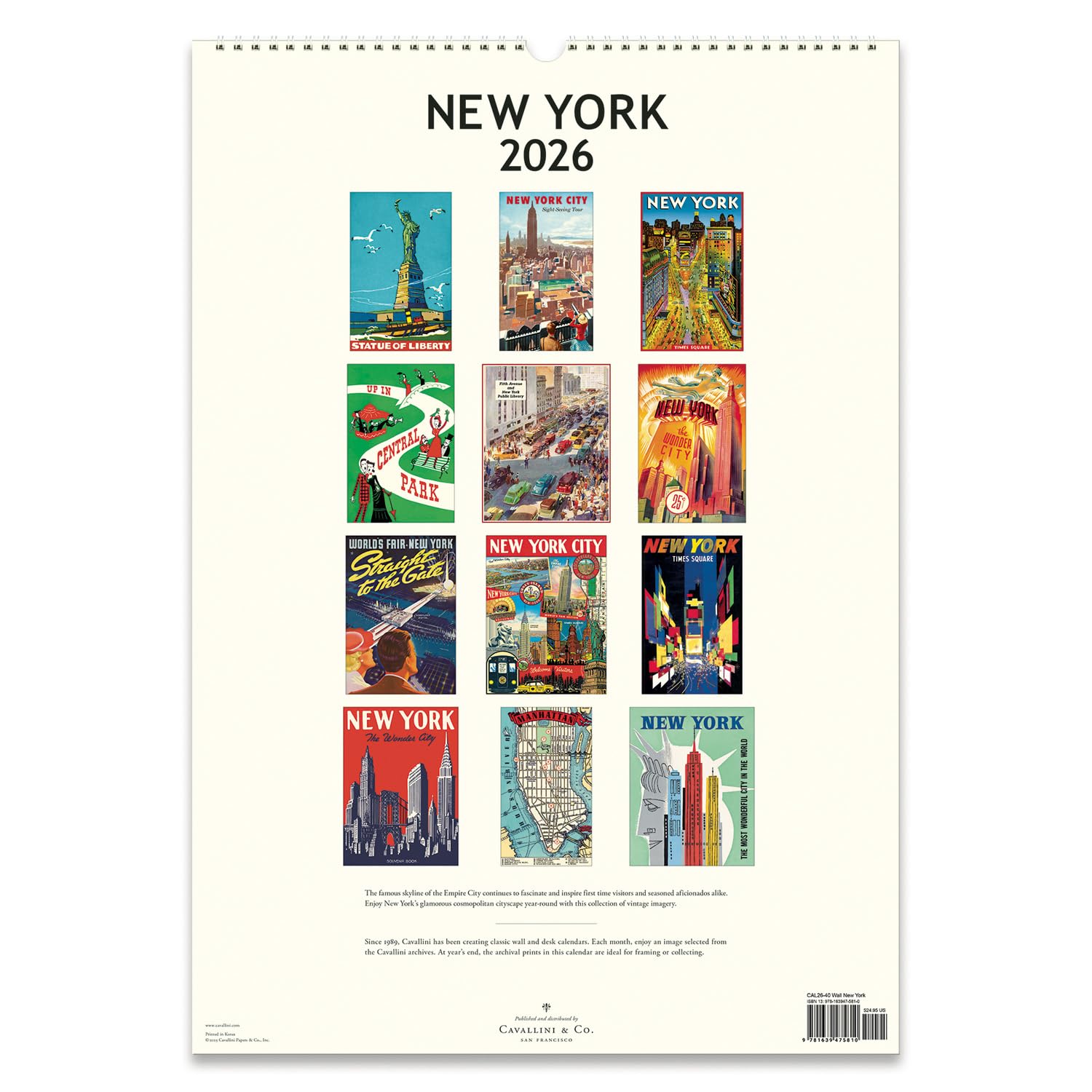 Amazon | カバリーニ 2026年 カレンダー 壁掛け ニューヨーク 475810