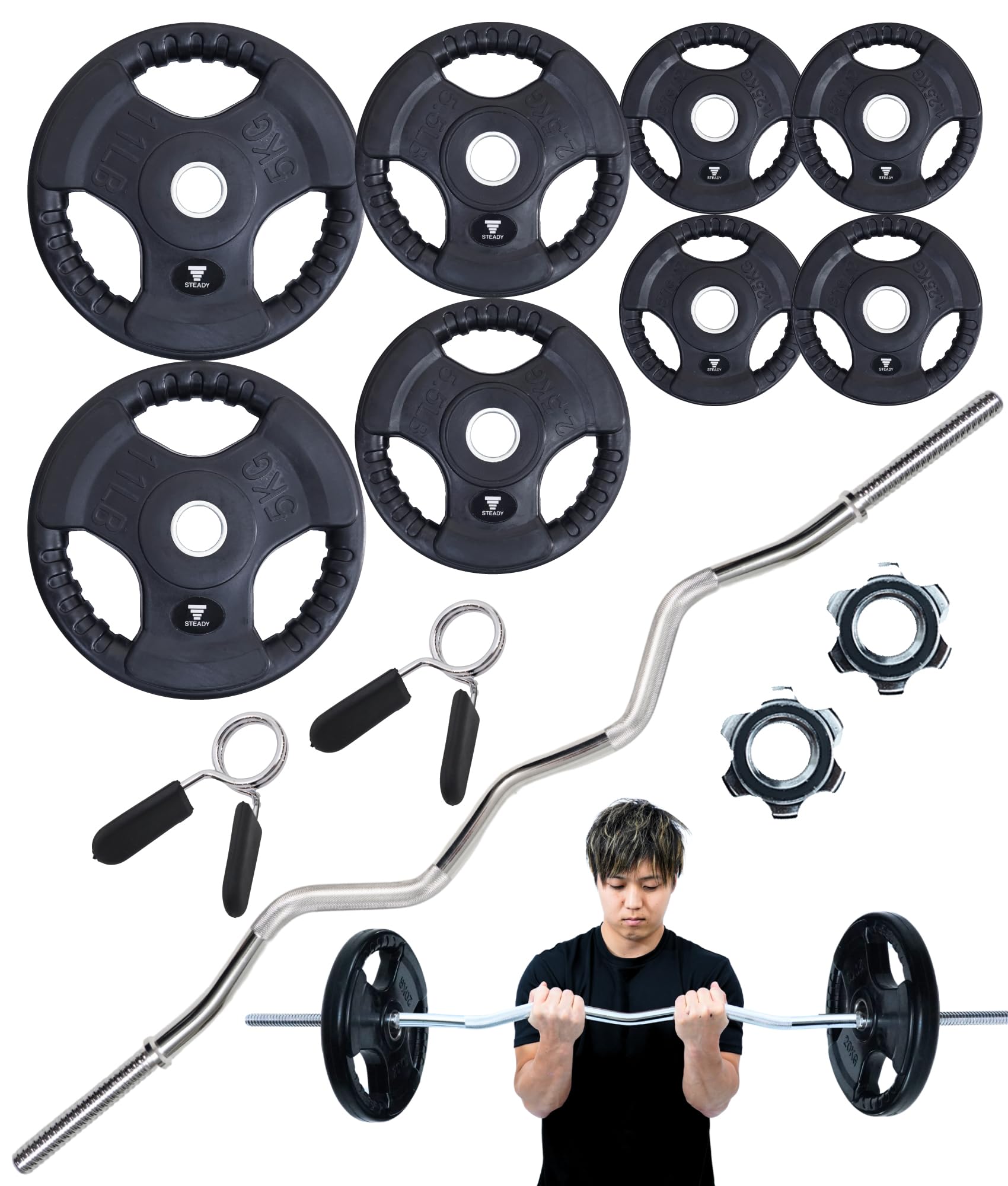 ぽん☆ウエイトプレート110kg EZバー 180cmバーベル ぽん☆ウエイト